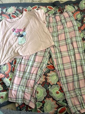 Martha Stewart Pink Floral Graphic Tee with Pink Plaid Pajama Pants